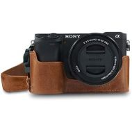 MegaGear Ever Ready Genuine Leather Camera Half Case Compatible with Sony Alpha A6100, A6400