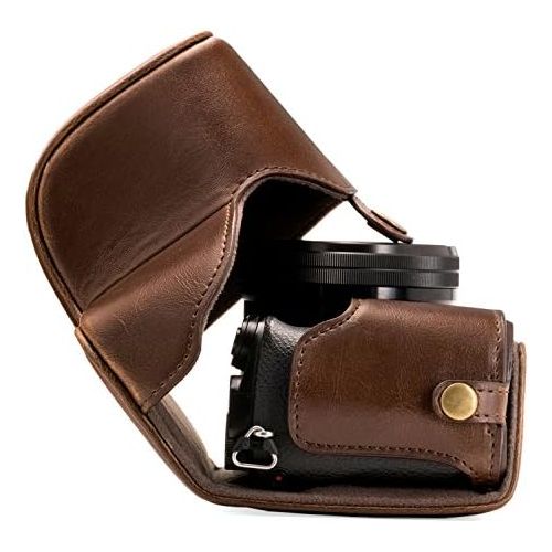  MegaGear Ever Ready Leather Camera Case ? Easy to Install, Tripod and Peripheral Friendly Accessory ? Compatible with Sony Alpha A6000, A6300 (Dark Brown)