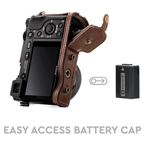  MegaGear Ever Ready Leather Camera Case ? Easy to Install, Tripod and Peripheral Friendly Accessory ? Compatible with Sony Alpha A6000, A6300 (Dark Brown)