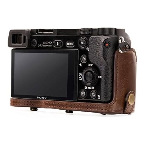  MegaGear Ever Ready Leather Camera Case ? Easy to Install, Tripod and Peripheral Friendly Accessory ? Compatible with Sony Alpha A6000, A6300 (Dark Brown)