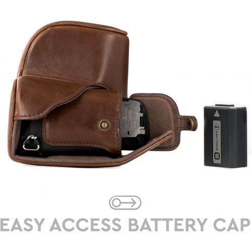  MegaGear Ever Ready Leather Camera Case ? Easy to Install, Tripod and Peripheral Friendly Accessory ? Compatible with Sony Alpha A6000, A6300 (Dark Brown)