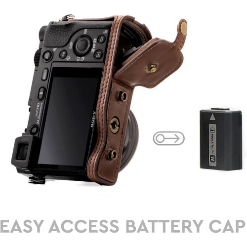  MegaGear Ever Ready Leather Camera Case ? Easy to Install, Tripod and Peripheral Friendly Accessory ? Compatible with Sony Alpha A6000, A6300 (Dark Brown)