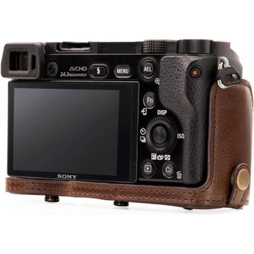  MegaGear Ever Ready Leather Camera Case ? Easy to Install, Tripod and Peripheral Friendly Accessory ? Compatible with Sony Alpha A6000, A6300 (Dark Brown)