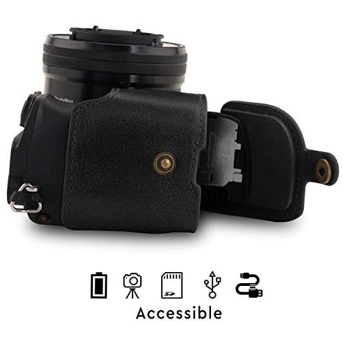  MegaGear Ever Ready Genuine Leather Camera Case Compatible with Sony Alpha A6100, A6400 (16-50mm)