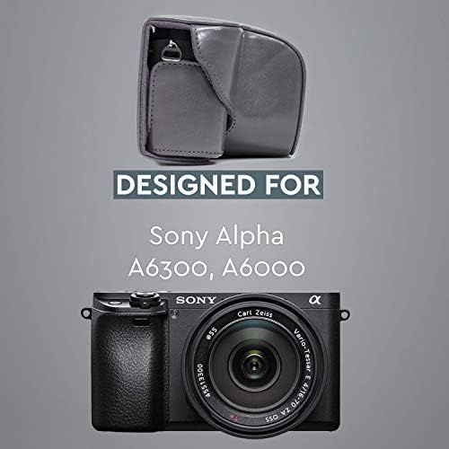  MegaGear Ever Ready Leather Camera Case ? Easy to Install, Tripod and Peripheral Friendly Accessory ? Compatible with Sony Alpha A6000, A6300 (Grey)