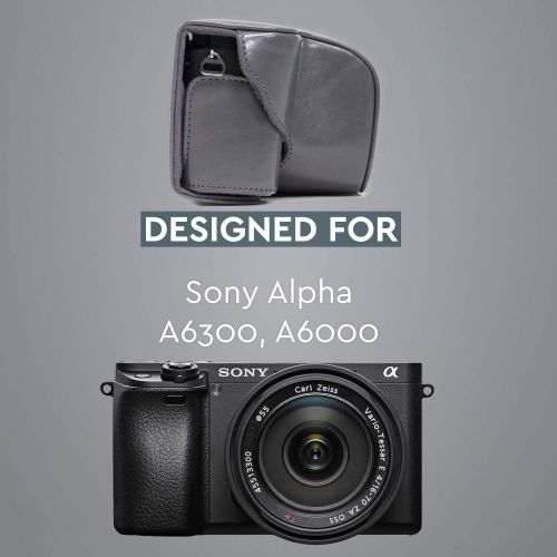  MegaGear Ever Ready Leather Camera Case ? Easy to Install, Tripod and Peripheral Friendly Accessory ? Compatible with Sony Alpha A6000, A6300 (Grey)