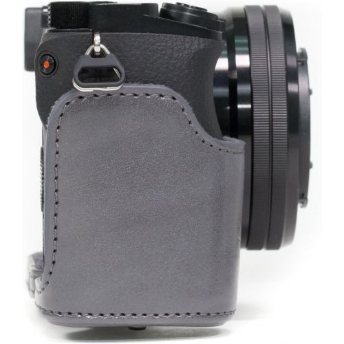  MegaGear Ever Ready Leather Camera Case ? Easy to Install, Tripod and Peripheral Friendly Accessory ? Compatible with Sony Alpha A6000, A6300 (Grey)