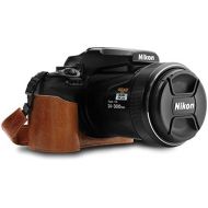 MegaGear MG1534 Nikon Coolpix P1000 Ever Ready Leather Camera Half Case and Strap - Dark Brown, Compact