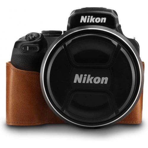 MegaGear MG1534 Nikon Coolpix P1000 Ever Ready Leather Camera Half Case and Strap - Dark Brown, Compact