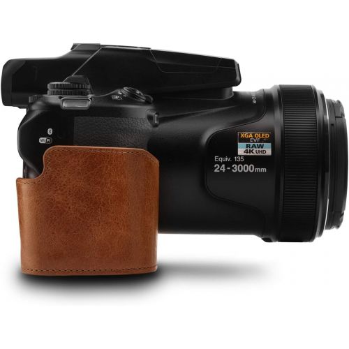  MegaGear MG1534 Nikon Coolpix P1000 Ever Ready Leather Camera Half Case and Strap - Dark Brown, Compact