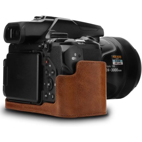  MegaGear MG1534 Nikon Coolpix P1000 Ever Ready Leather Camera Half Case and Strap - Dark Brown, Compact