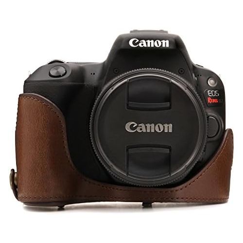  MegaGear Ever Ready Leather Camera Case Compatible with Canon EOS Rebel SL3, Kiss X10, Rebel SL2, Kiss X9 18-55mm Lens