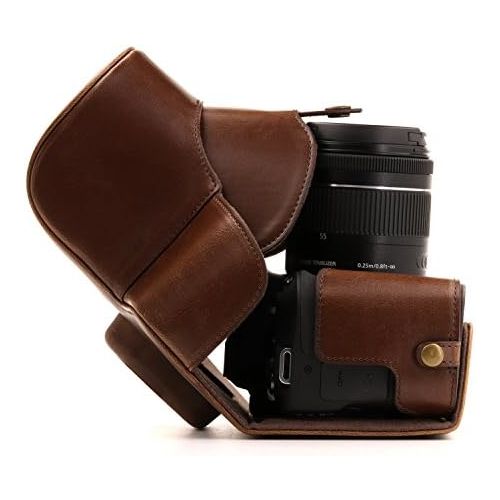  MegaGear Ever Ready Leather Camera Case Compatible with Canon EOS Rebel SL3, Kiss X10, Rebel SL2, Kiss X9 18-55mm Lens