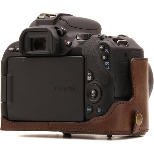  MegaGear Ever Ready Leather Camera Case Compatible with Canon EOS Rebel SL3, Kiss X10, Rebel SL2, Kiss X9 18-55mm Lens