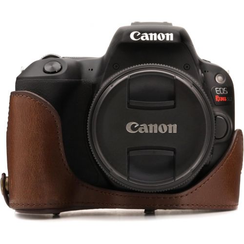  MegaGear Ever Ready Leather Camera Case Compatible with Canon EOS Rebel SL3, Kiss X10, Rebel SL2, Kiss X9 18-55mm Lens