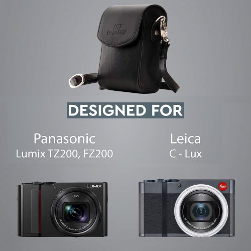  MegaGear Panasonic Lumix DC-ZS200, TZ200, Leica C-Lux Leather Camera Case with Strap - Black
