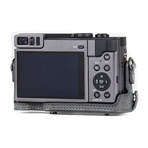  MegaGear MG1261 Ever Ready Leather Camera Case compatible with Panasonic Lumix DC-ZS80, DC-ZS70, DC-TZ95, DC-TZ90 - Gray