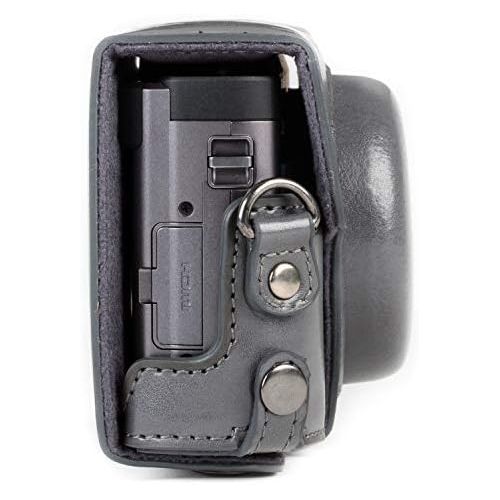  MegaGear MG1261 Ever Ready Leather Camera Case compatible with Panasonic Lumix DC-ZS80, DC-ZS70, DC-TZ95, DC-TZ90 - Gray