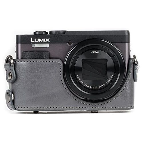  MegaGear MG1261 Ever Ready Leather Camera Case compatible with Panasonic Lumix DC-ZS80, DC-ZS70, DC-TZ95, DC-TZ90 - Gray