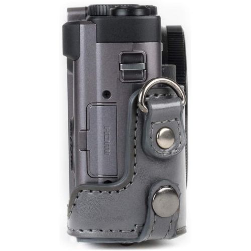  MegaGear MG1261 Ever Ready Leather Camera Case compatible with Panasonic Lumix DC-ZS80, DC-ZS70, DC-TZ95, DC-TZ90 - Gray