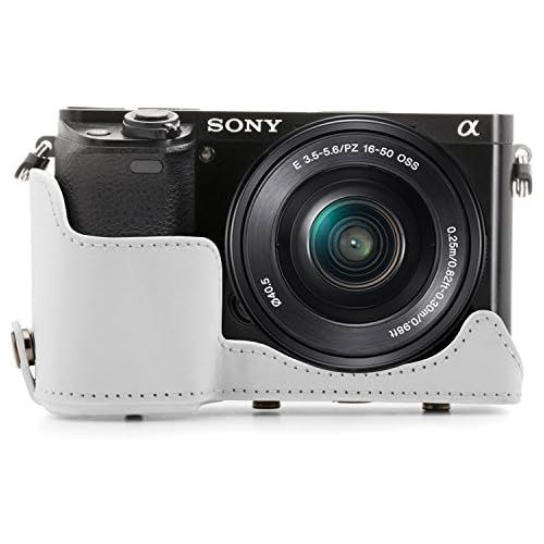  MegaGear Sony Alpha A6300, A6000 (16-50 mm) Ever Ready Leather Camera Case with Strap - White - MG864