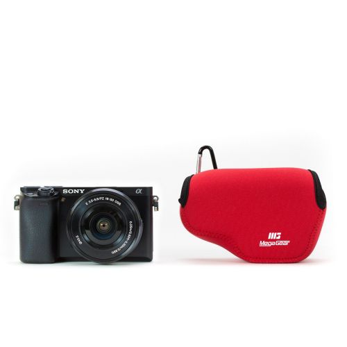  MegaGear Ultra Light Neoprene Camera Case Bag with Carabiner for SONY NEX5, NEX5N, NEX5R with 16-50 LENS (Red)
