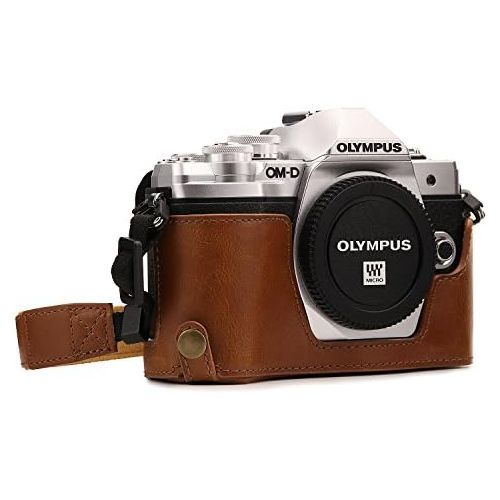  MegaGear MG1352 Olympus OM-D E-M10 Mark III Ever Ready Leather Camera Half Case and Strap, with Battery Access, Light Brown