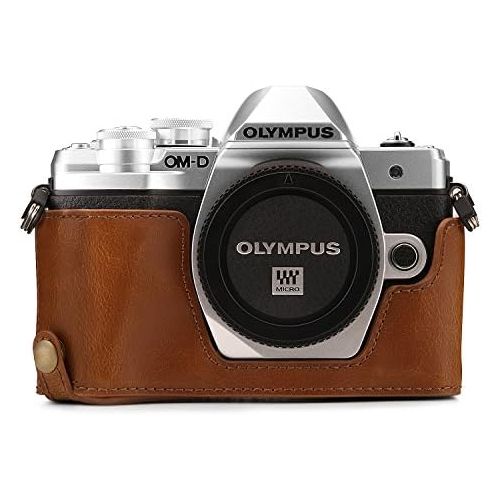  MegaGear MG1352 Olympus OM-D E-M10 Mark III Ever Ready Leather Camera Half Case and Strap, with Battery Access, Light Brown