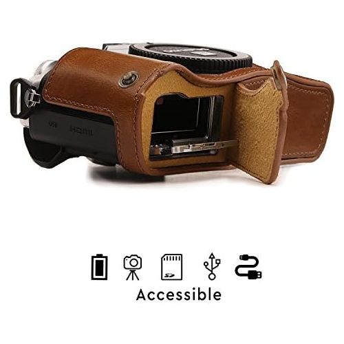  MegaGear MG1352 Olympus OM-D E-M10 Mark III Ever Ready Leather Camera Half Case and Strap, with Battery Access, Light Brown