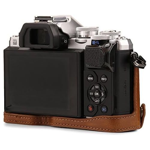  MegaGear MG1352 Olympus OM-D E-M10 Mark III Ever Ready Leather Camera Half Case and Strap, with Battery Access, Light Brown