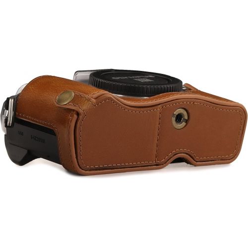  MegaGear MG1352 Olympus OM-D E-M10 Mark III Ever Ready Leather Camera Half Case and Strap, with Battery Access, Light Brown