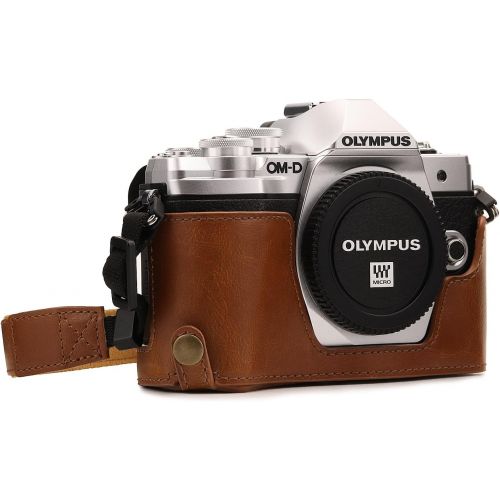  MegaGear MG1352 Olympus OM-D E-M10 Mark III Ever Ready Leather Camera Half Case and Strap, with Battery Access, Light Brown