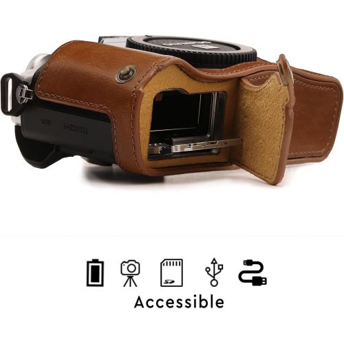  MegaGear MG1352 Olympus OM-D E-M10 Mark III Ever Ready Leather Camera Half Case and Strap, with Battery Access, Light Brown