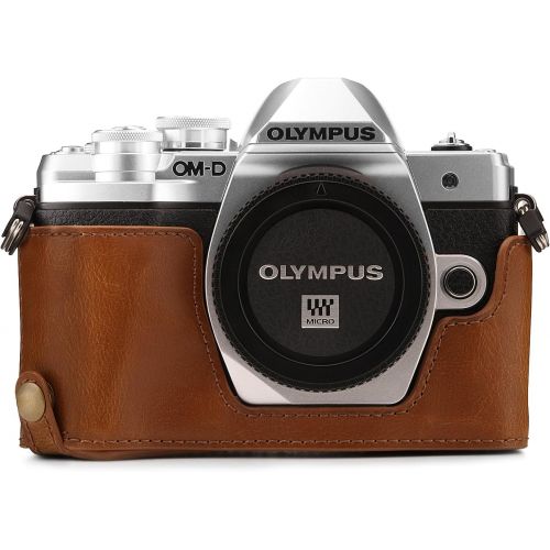  MegaGear MG1352 Olympus OM-D E-M10 Mark III Ever Ready Leather Camera Half Case and Strap, with Battery Access, Light Brown