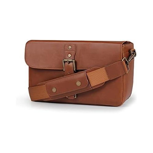  MegaGear MG1525 Leather Camera Messenger Bag for Mirrorless, Instant and DSLR Cameras - Light Brown, Compact