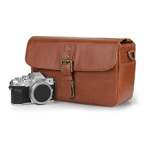  MegaGear MG1525 Leather Camera Messenger Bag for Mirrorless, Instant and DSLR Cameras - Light Brown, Compact