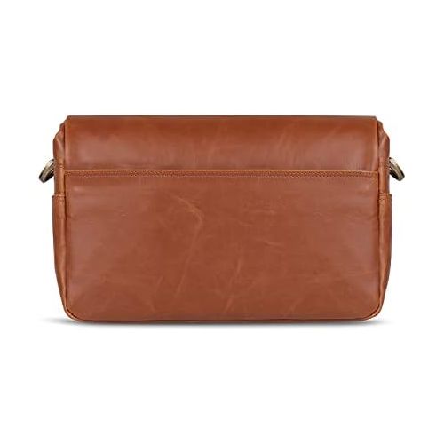  MegaGear MG1525 Leather Camera Messenger Bag for Mirrorless, Instant and DSLR Cameras - Light Brown, Compact