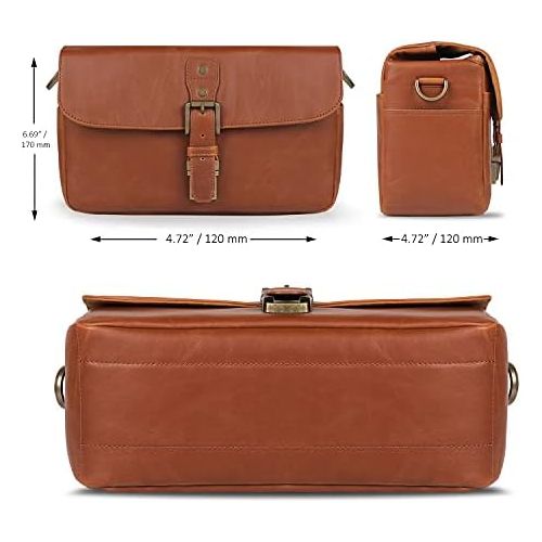  MegaGear MG1525 Leather Camera Messenger Bag for Mirrorless, Instant and DSLR Cameras - Light Brown, Compact