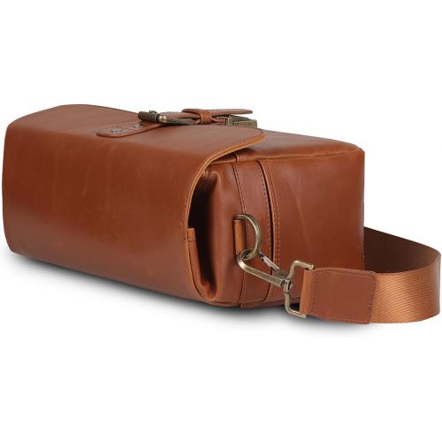  MegaGear MG1525 Leather Camera Messenger Bag for Mirrorless, Instant and DSLR Cameras - Light Brown, Compact