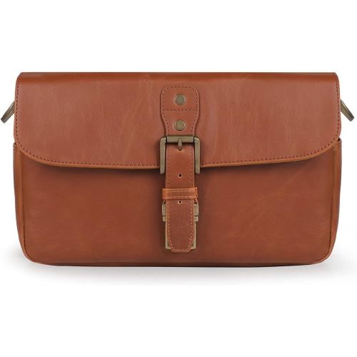  MegaGear MG1525 Leather Camera Messenger Bag for Mirrorless, Instant and DSLR Cameras - Light Brown, Compact