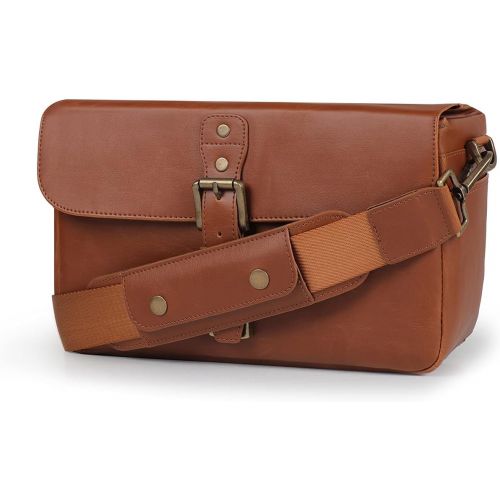  MegaGear MG1525 Leather Camera Messenger Bag for Mirrorless, Instant and DSLR Cameras - Light Brown, Compact