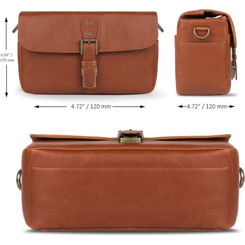  MegaGear MG1525 Leather Camera Messenger Bag for Mirrorless, Instant and DSLR Cameras - Light Brown, Compact