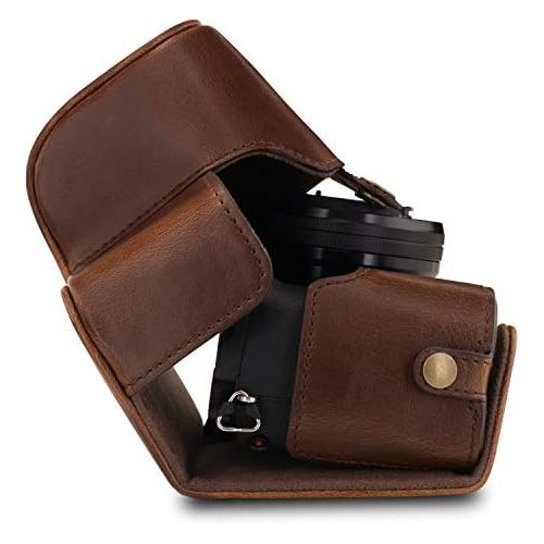  MegaGear Ever Ready Leather Camera Case Compatible with Sony Alpha A6100, A6400 (16-50mm)