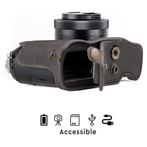  MegaGear MG1706 Ever Ready Leather Camera Case compatible with Panasonic Lumix DMC-GX85, DMC-GX80 (12-32mm) - Gray