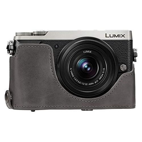  MegaGear MG1706 Ever Ready Leather Camera Case compatible with Panasonic Lumix DMC-GX85, DMC-GX80 (12-32mm) - Gray