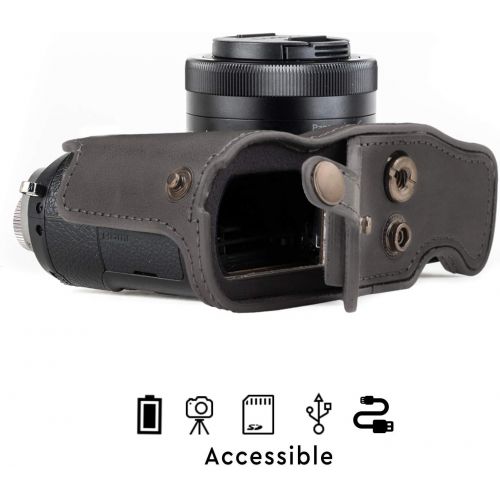  MegaGear MG1706 Ever Ready Leather Camera Case compatible with Panasonic Lumix DMC-GX85, DMC-GX80 (12-32mm) - Gray