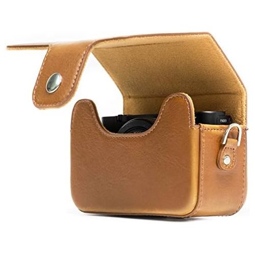  MegaGear Leather Camera Case with Strap Compatible with Canon PowerShot SX740 HS, SX730 HS, Light Brown