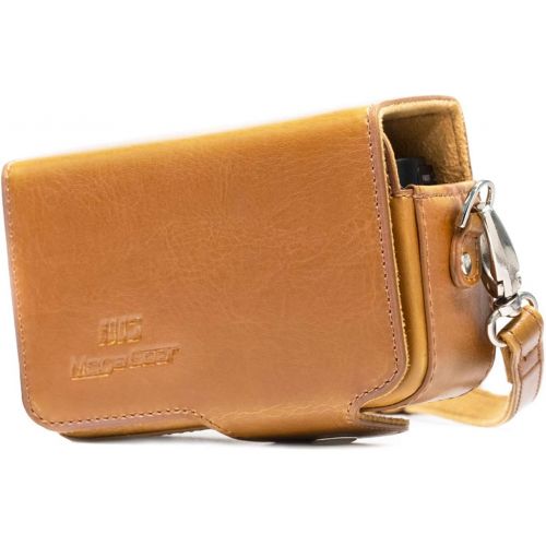  MegaGear Leather Camera Case with Strap Compatible with Canon PowerShot SX740 HS, SX730 HS, Light Brown