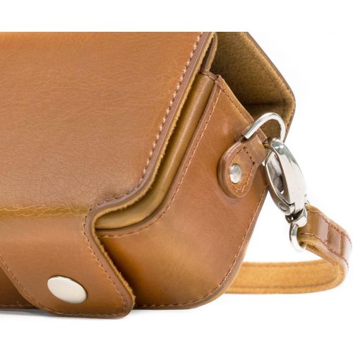  MegaGear Leather Camera Case with Strap Compatible with Canon PowerShot SX740 HS, SX730 HS, Light Brown