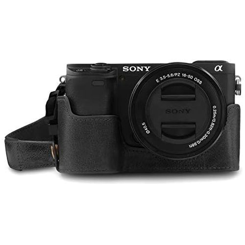  MegaGear Ever Ready Genuine Leather Camera Half Case Compatible with Sony Alpha A6100, A6400